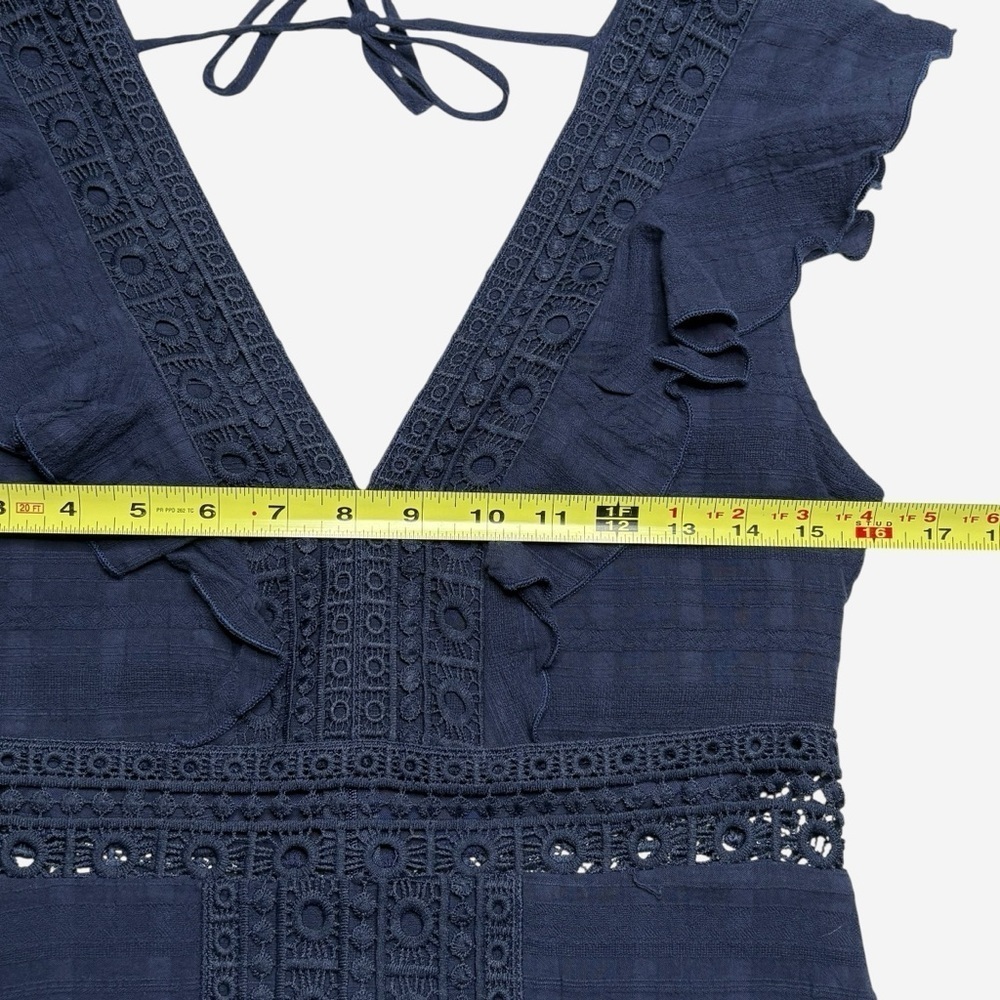 NWT Francesca's Navy Blue Ritah Crochet Lace Flutter Mini Dress Blue Rain • M - Picture 9 of 15